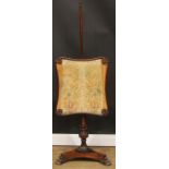 A William IV rosewood pole screen, 143.5cm high, the needlework banner frame 53cm x 48cm