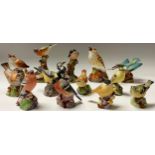 A collection of Royal Worcester ornithological models, Thrush, Kingfisher, Wood Warbler,