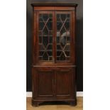 An oak floor standing corner display cabinet, 197.5cm high, 89cm wide, 46cm deep