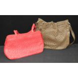 Luxury Fashion - a Dilucio red ostrich skin lady's handbag, 35cm wide; another, Fiorenze, green ,
