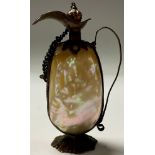 A Victorian mother of pearl and gilt scent bottle, as a ewer