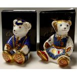 A pair of Royal Crown Derby paperweights, Schoolboy Teddy and Schoolgirl Teddy, gold stopper, each