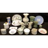 Ceramics - Wedgwood Jasperware; Royal Worceter chinoiserie side plates, Belleek vase, green mark;