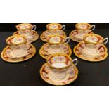A Royal Albert Lady Hamilton pattern tea set, comprising seven teacups and saucers, six tea plates