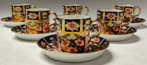 A set of six Royal Crown Derby 2541 pattern coffee cans and saucers, printed and painted marks in