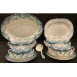 W Adams Rose pattern tureens, printed in blue, comprising two small and two large, a conforming meat