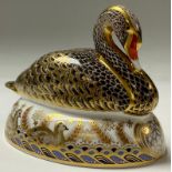 A Royal Crown Derby paperweight, Golden Jubilee Black Swan, Royal Doulton special commission,