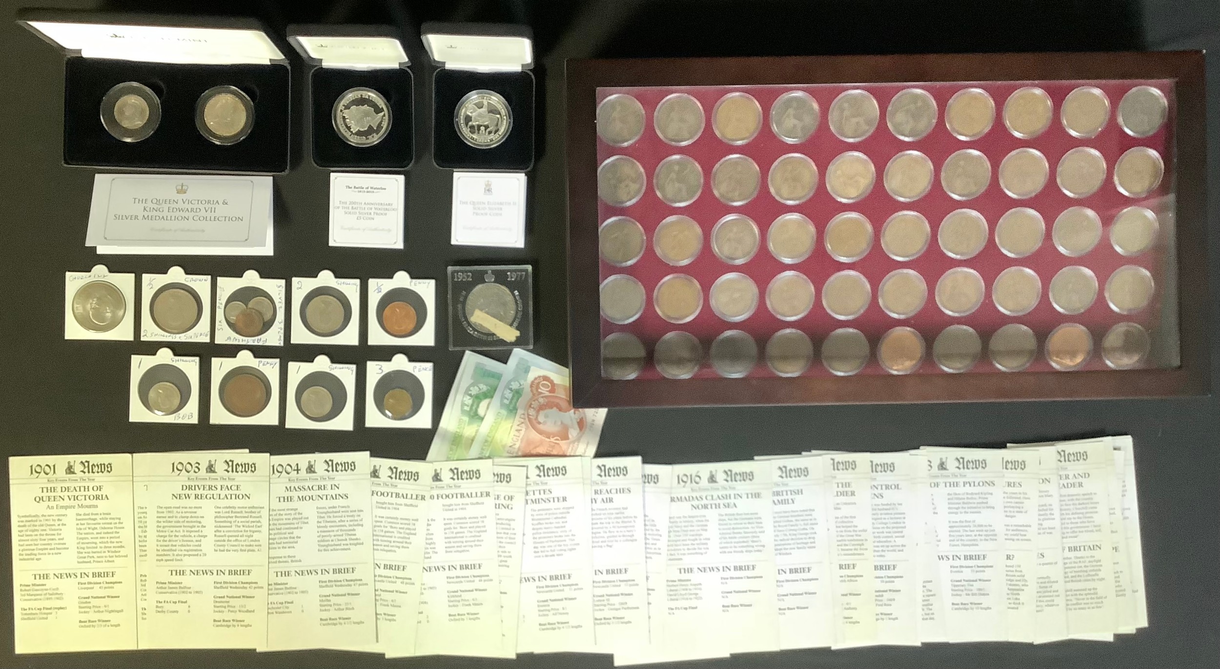 Coins - Queen Victorian and Edward VI silver issue collection, cased, capsulated; a Battle of