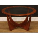 Mid-century Design - a G Plan Astro teak and glass circular coffee table, designed by Victor