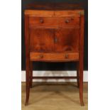 A George III mahogany washstand, hinged bipartite top, the interior lacking shaving mirror, above