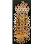 A 19th century Sorrento ware seven day correspondence rack, 42.5cm high