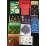 UK Royal Mint Specimen coin sets: all in packaging of issue of wallet and plastic cases: 1972, 1973,