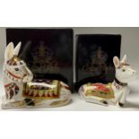 A pair of Royal Crown Derby paperweights, Donkey and Foal, gold stoppers, each boxed (2)