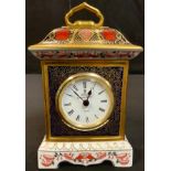 A Royal Crown Derby 1128 pattern mantel clock, 19.5cm high, printed mark, second quality