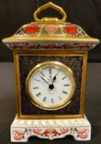 A Royal Crown Derby 1128 pattern mantel clock, 19.5cm high, printed mark, second quality