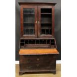 A George III oak bureau bookcase, 200cm high, 108.5cm wide, 58cm deep
