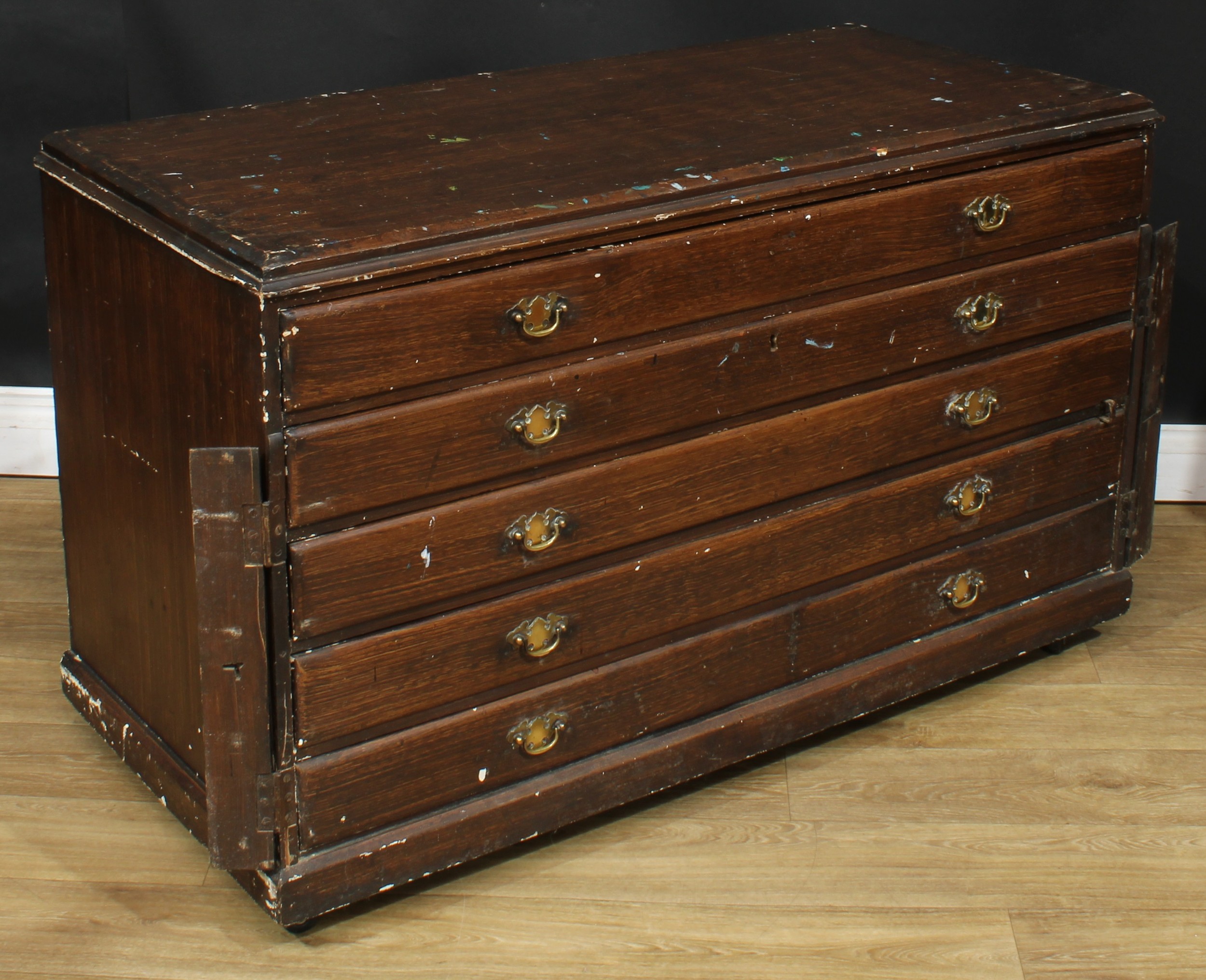 A scumbled pine plan chest, rectangular top above five long drawers, 74.5cm high, 123.5cm wide, 58cm - Image 2 of 3