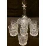 A Thomas Webb cut glass ship's decanter, a set of five whisky tumblers, two smaller (8)