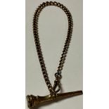 A late 19th century 9ct gold graduated curb link pocket watch chain, apparently unmarked, with