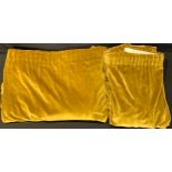 Curtains - a large pair of ochre cotton velvet curtains, each curtain 268cm wide, 230cm long