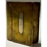 A Georgian brass table snuff box, as a book, 7.5cm wide