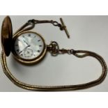 A gold plated hunter pocket watch, Fortune Gold Filled, AWC Co. Canada, the engraved case with