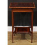 A Sheraton Revival satinwood crossbanded mahogany occasional table, 72cm high, 47.5cm square, c.1905