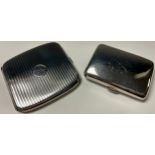 A GV silver rounded rectangular cigarette case, engine turned in bands, 9cm wide, Birmingham,