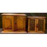 A Victorian oak after dinner cabinet, fitted for smoking and drinking with a tobacco jar, pipe rack,