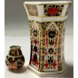 A Royal Crown Derby Imari 1128 pattern hexagonal vase, 11.5cm, second; an 1128 miniature vase, 3.