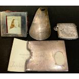 Silver - an Edwardian visiting card case, Birmingham 1904; a miniature photograph frame,