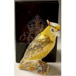 A Royal Crown Derby paperweight, Citron Cockatoo, gold stopper, boxed