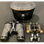 A pair of WWI brass binoculars, marked 1915; a pair of Commodore 12 x 50 binoculars; Reliance pocket