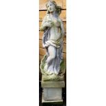 A 20th century composite garden statue, of a bathers, standing scantilly clad, square plinth,