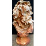 A Victorian cast iron garden bust, Zeus, turned socle, now painted, 60cm high, c.1850 **Please