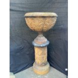 A late Victorian garden urn, possibly Scottish, the bowl-form planter with egg-and-dart rim, the