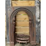 A Victorian cast iron fireplace, plain marble surround, approx 90cm high **Please note that some