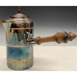 A George III Old Sheffield Plate faux coopered side-handled coffee pot, turned fruitwood handle,