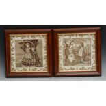 Eight Wedgwood Months tiles designed by Helen J Miles, printed in sepia on a cream ground,