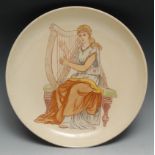 A Mintons Aesthetic Movement charger, decorated in the Grecian Revival taste with a Classical muse