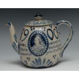 A Horace Elliot Denby Boer War teapot, in relief with portrait oval painted in blue, 1900 Queen