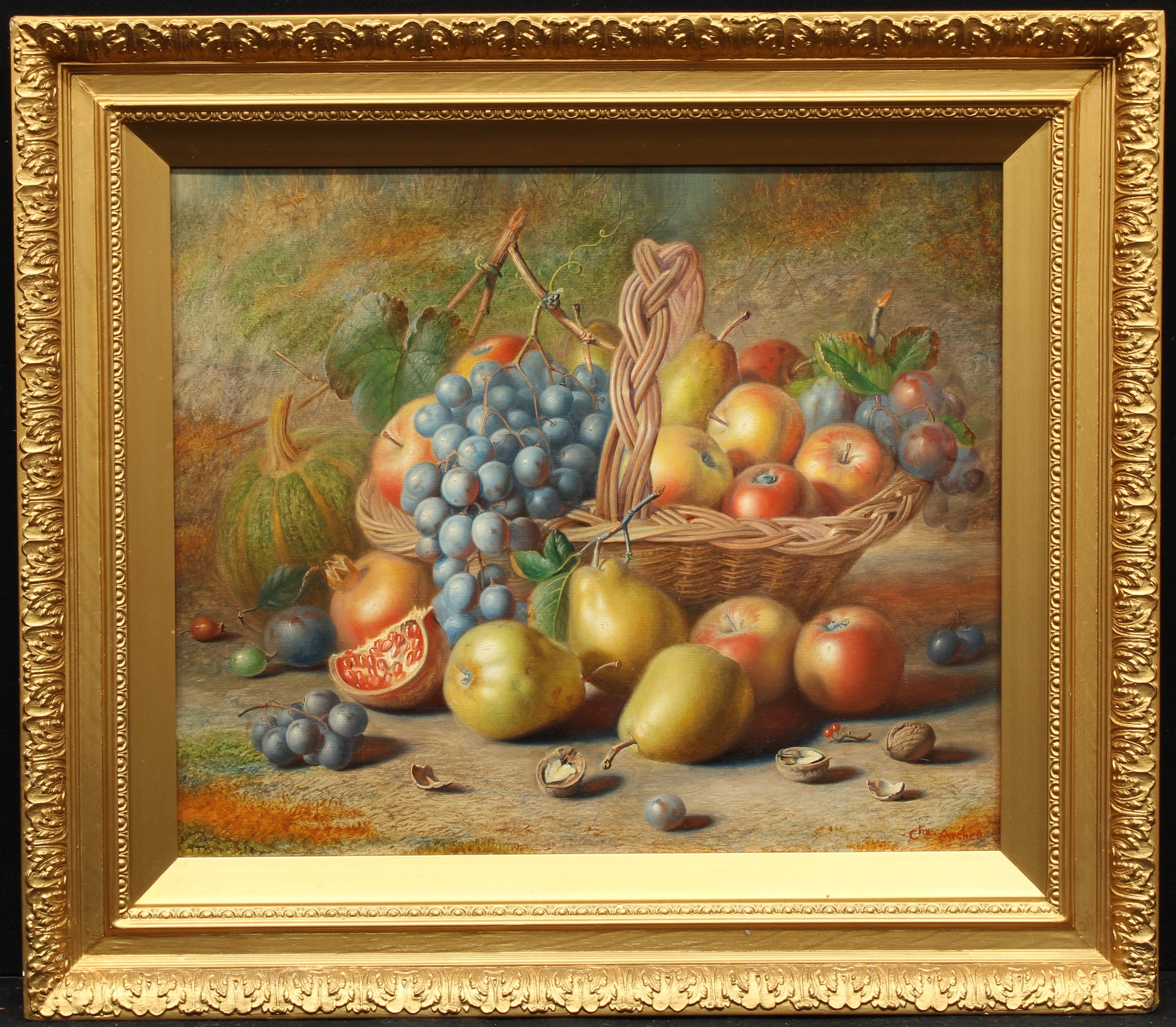 Charles Archer (1855-1931) Still Life, Ripe Fruit in a Basket on a Ledge signed, oil on canvas, 51cm - Image 2 of 4