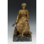 Eutrope Bouret (1833-1906), a gilt bronze, Allegory of Harvest, signed in the maquette, verde antico