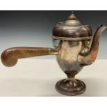 An Old Sheffield Plate side-handled ovoid pedestal coffee pot, hinged domed cover, fruitwood handle,