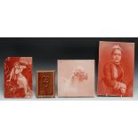 A Minton, Hollins & Co tile, decorated with a red sepia photographic portrait of a young girl, 20.