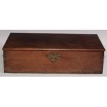 A George III mahogany rectangular document box, hinged cover, brass swan neck carrying handles and