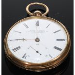 A Victorian 18ct gold open face pocket watch, Owen Owens, 4 South Castle Street, Liverpool, white