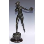 Lina Muller (early 20th century), a dark patinated bronze, Nude Baccante, signed in the maquette,