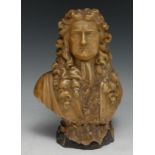 An 18th century wax portrait bust, of King James II, 23cm high