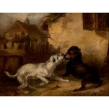 English School (19th century) Terriers oil on board, 12.5cm x 16.5cm